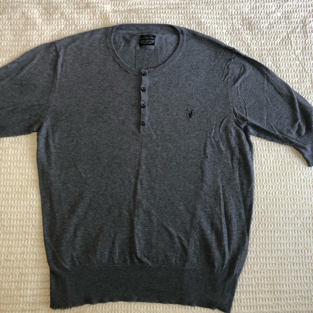 ALL SAINTS Men's Gray 3/4 Sleeve Grandad Lightweight Cotton Vintage Knit Top XL
